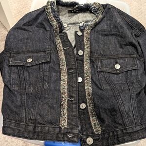 7 For All Mankind denim jean jacket with fringe detail size small NWT